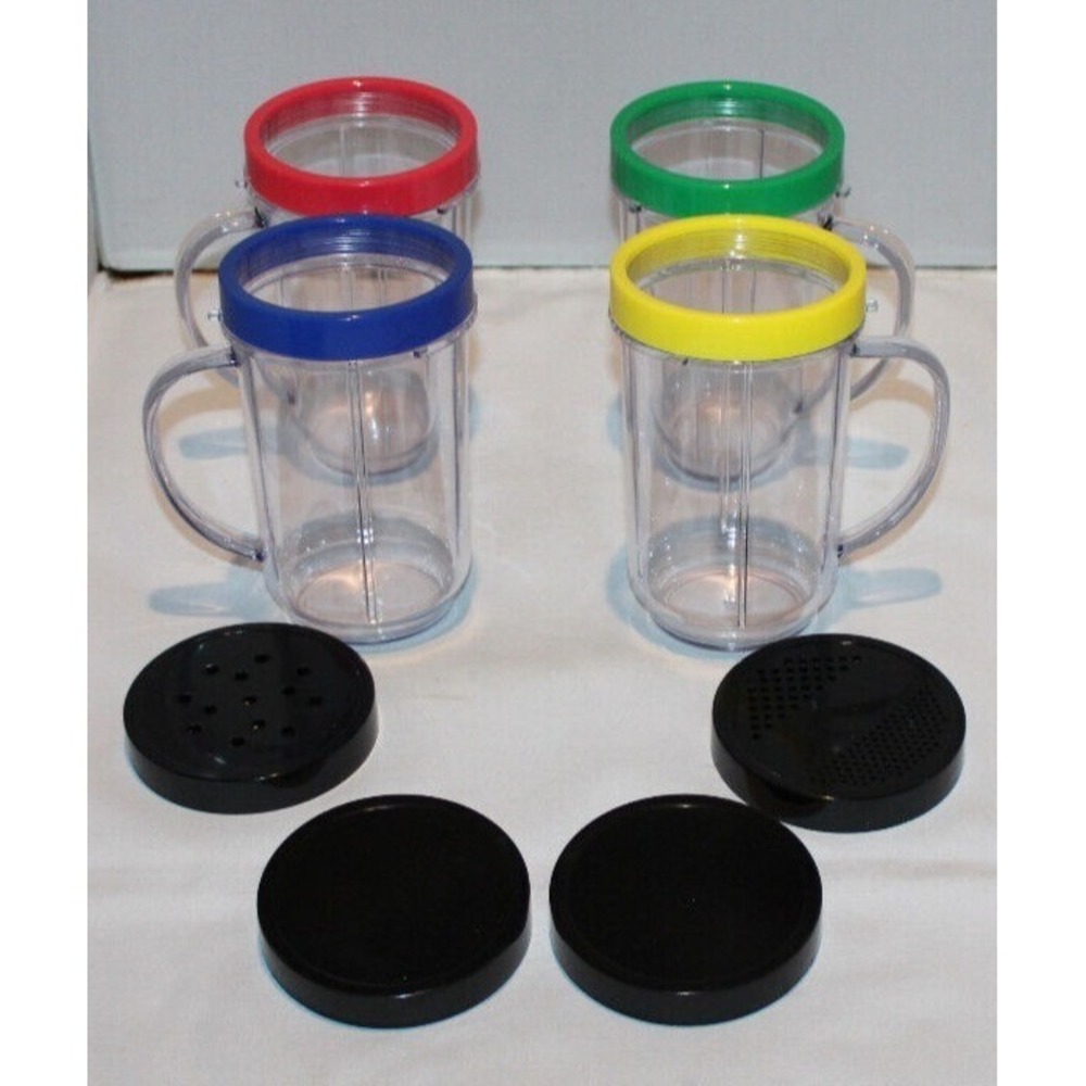 4 Magic Bullet Party Mugs Cups with Comfort Lip Rings & Lids replacement parts
